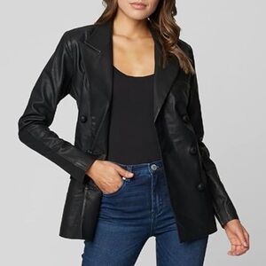 Women’s BlankNYC Black Faux Leather Button Trench Coat🌟